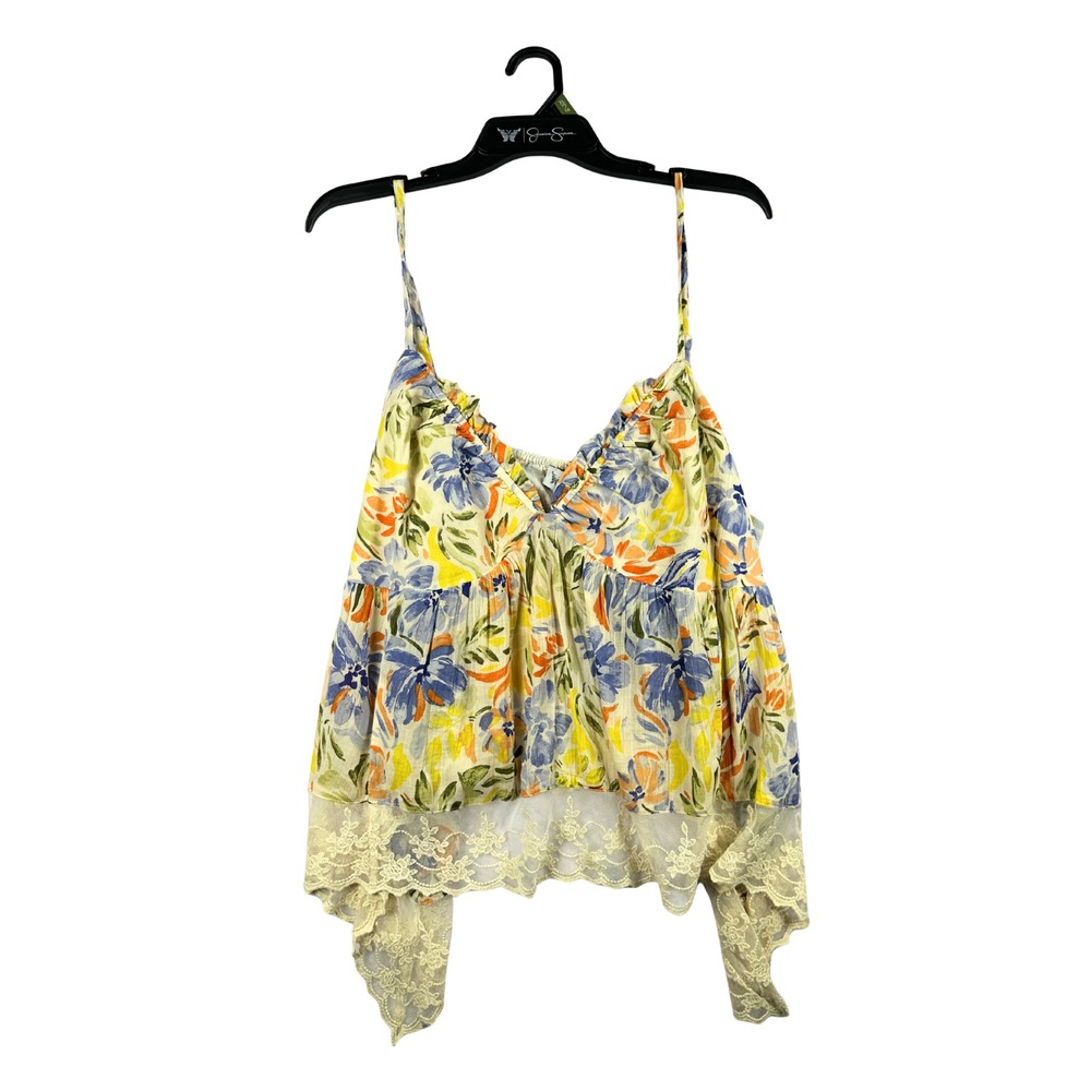 Jessica Simpson‎ Womens XL Floral Lace Trim Peplum Camisole Tank Top Boho NEW